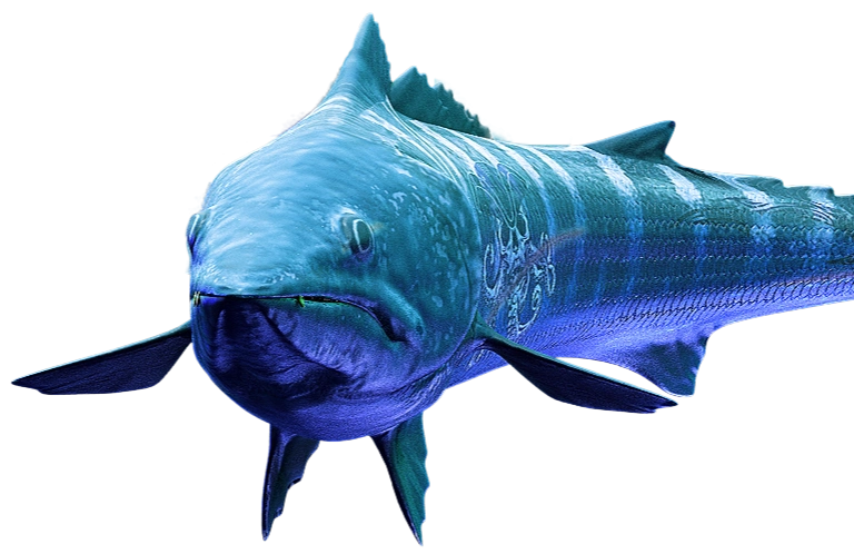 Uma imagem gerada por computador de um peixe azul em um fundo branco