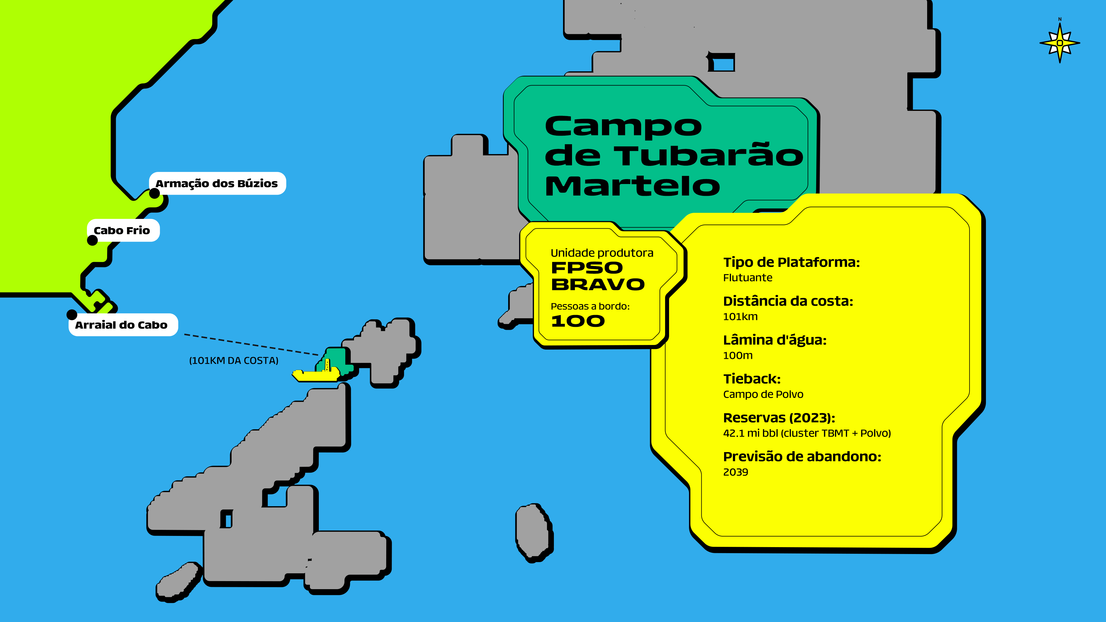 Um mapa da região do campo de tubarão martelo da PRIO