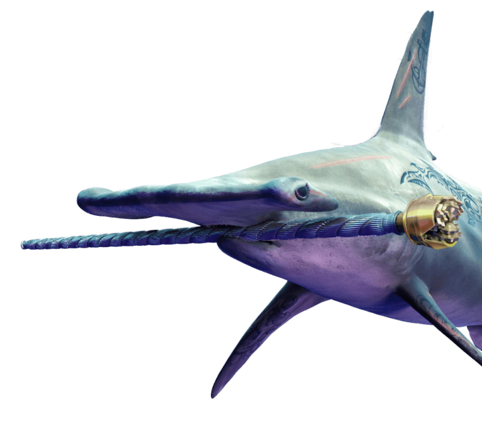 Uma imagem gerada por computador de um grande tubarão martelo azul