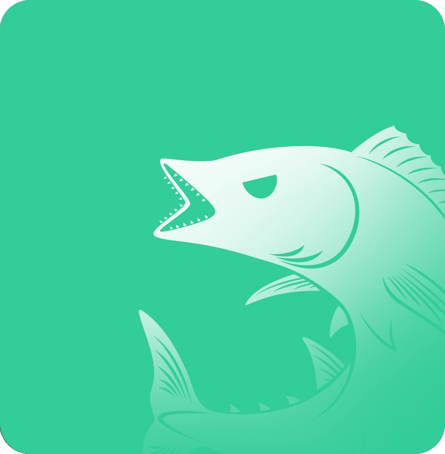Ilustração de um peixe com a boca aberta sobre um fundo verde