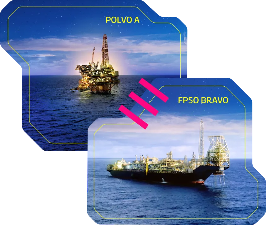 Imagem de duas plataforma de petróleo no meio do oceano