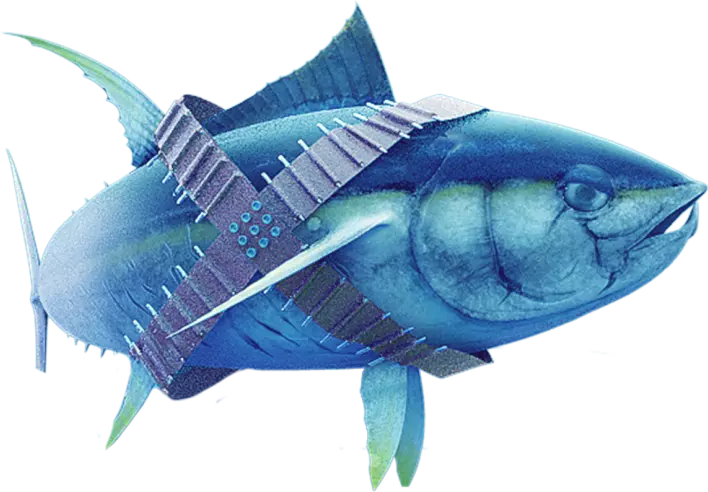 Imagem gerada por computador de um peixe azul em um fundo branco