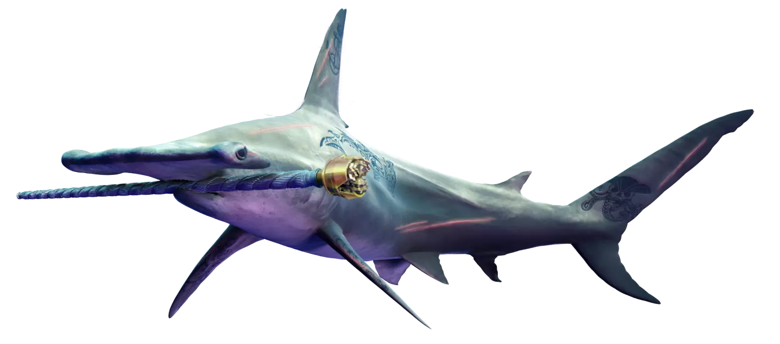 Uma imagem gerada por computador de um tubarão em um fundo branco